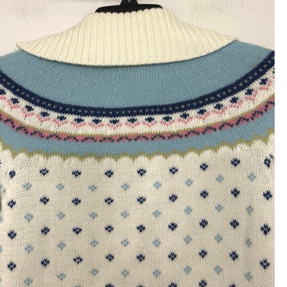 Tommy Hilfiger Wool Cotton Blend Cream Nordic Fair Isle Full Zip Sweater Medium - Picture 9 of 13